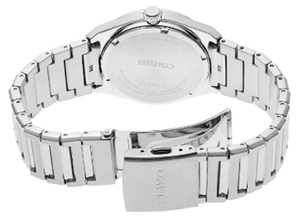 Seiko Essentials Stainless Steel Black Index Dial Watch - back side view