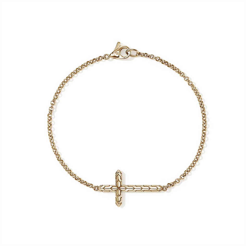 14kt Yellow Gold Mini Rolo Chain Essentials Cross Bracelet