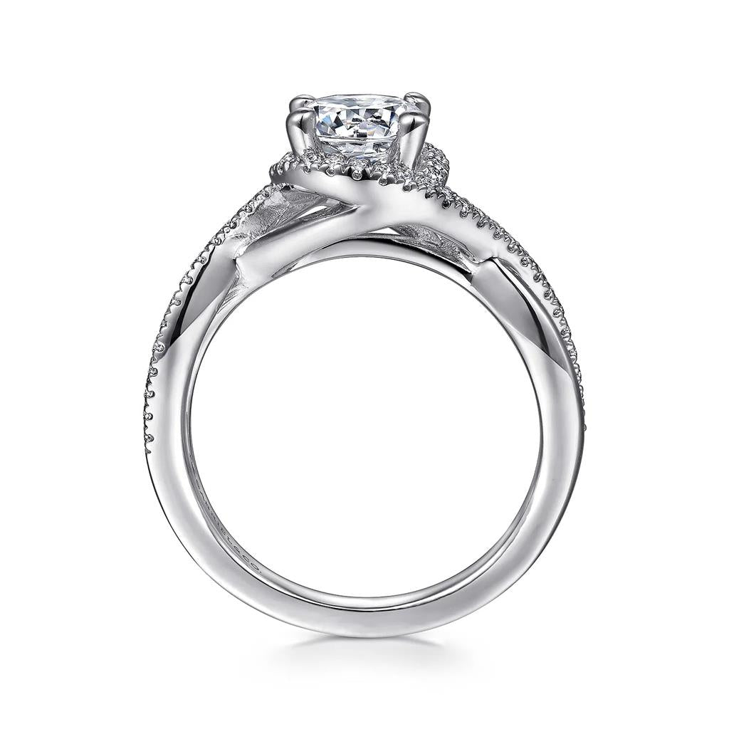 14kt White Gold Diamond Halo Twist Shank Engagement Ring14kt White Gold Diamond Halo Twist Shank Engagement Ring