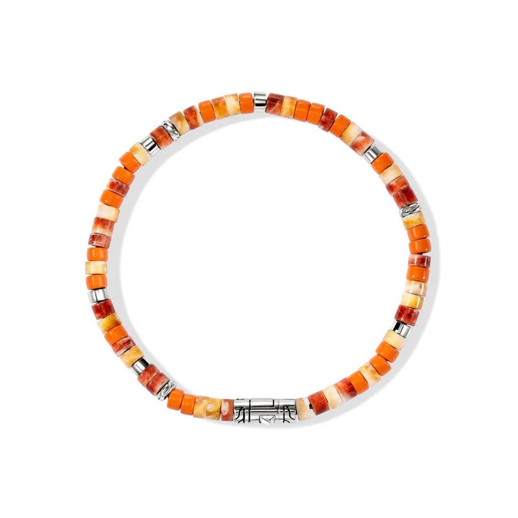 Heishi Bracelet, Sterling Silver - Orange Oyster Shell