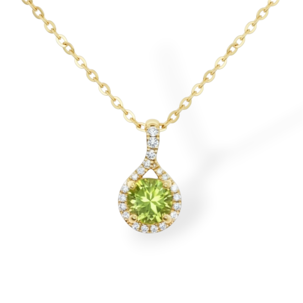 18K Yellow Gold Peridot & Diamond Halo Pendant