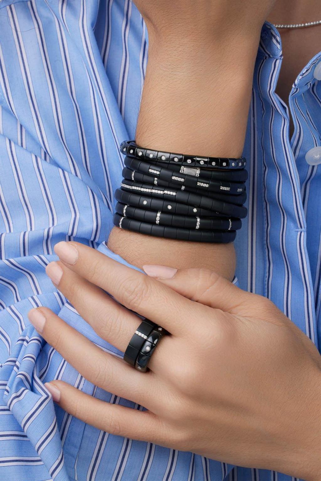 Demeglio Black Ceramic & 18KT White Gold Diamond Ring