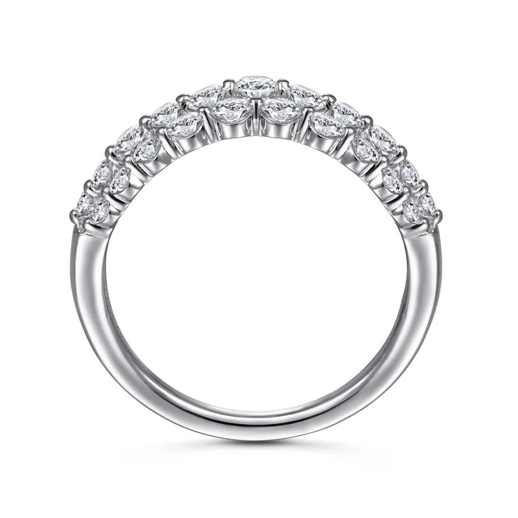 14kt White Gold Multi-Row Shared-Prong Diamond Ring. – Size 6.5