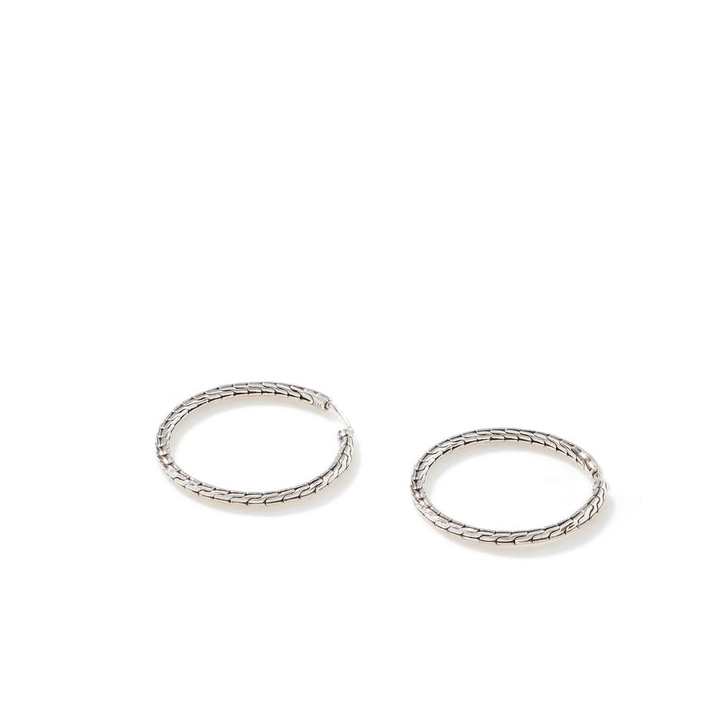 Carved Chain Hoop Earring, Sterling Silver, 37MM