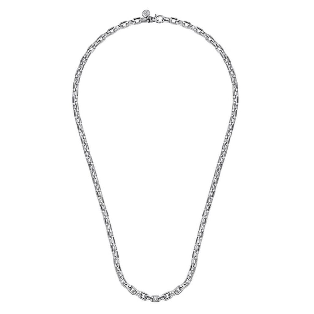 22" 925 Sterling Silver Solid Faceted Link Chain Necklace