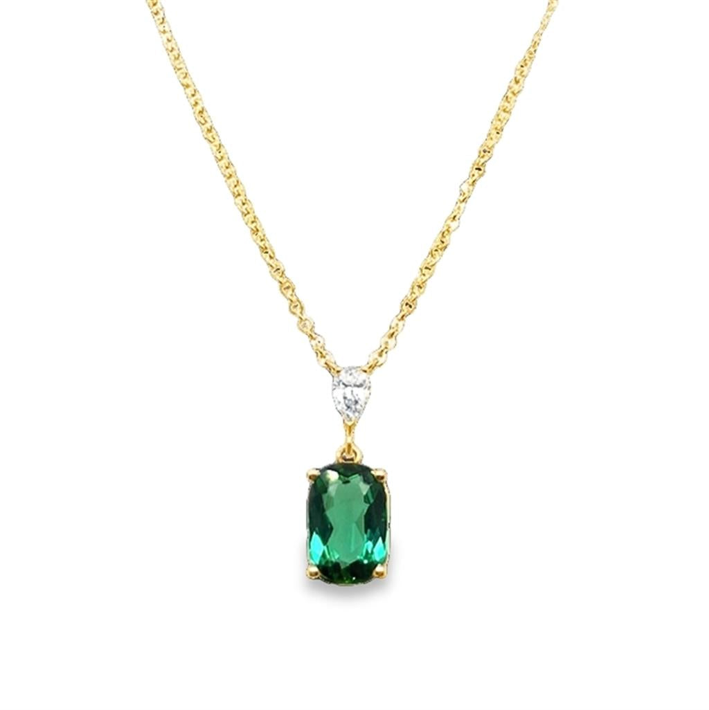 14kt Yellow Gold Green Tourmaline & Pear-Shaped Diamond Necklace