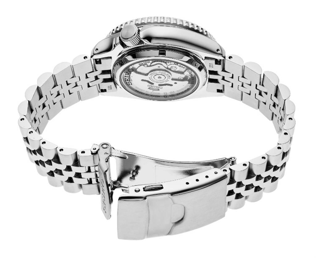 Seiko 5 Stainless Steel Orange Index Dial Sports Watch - back side view