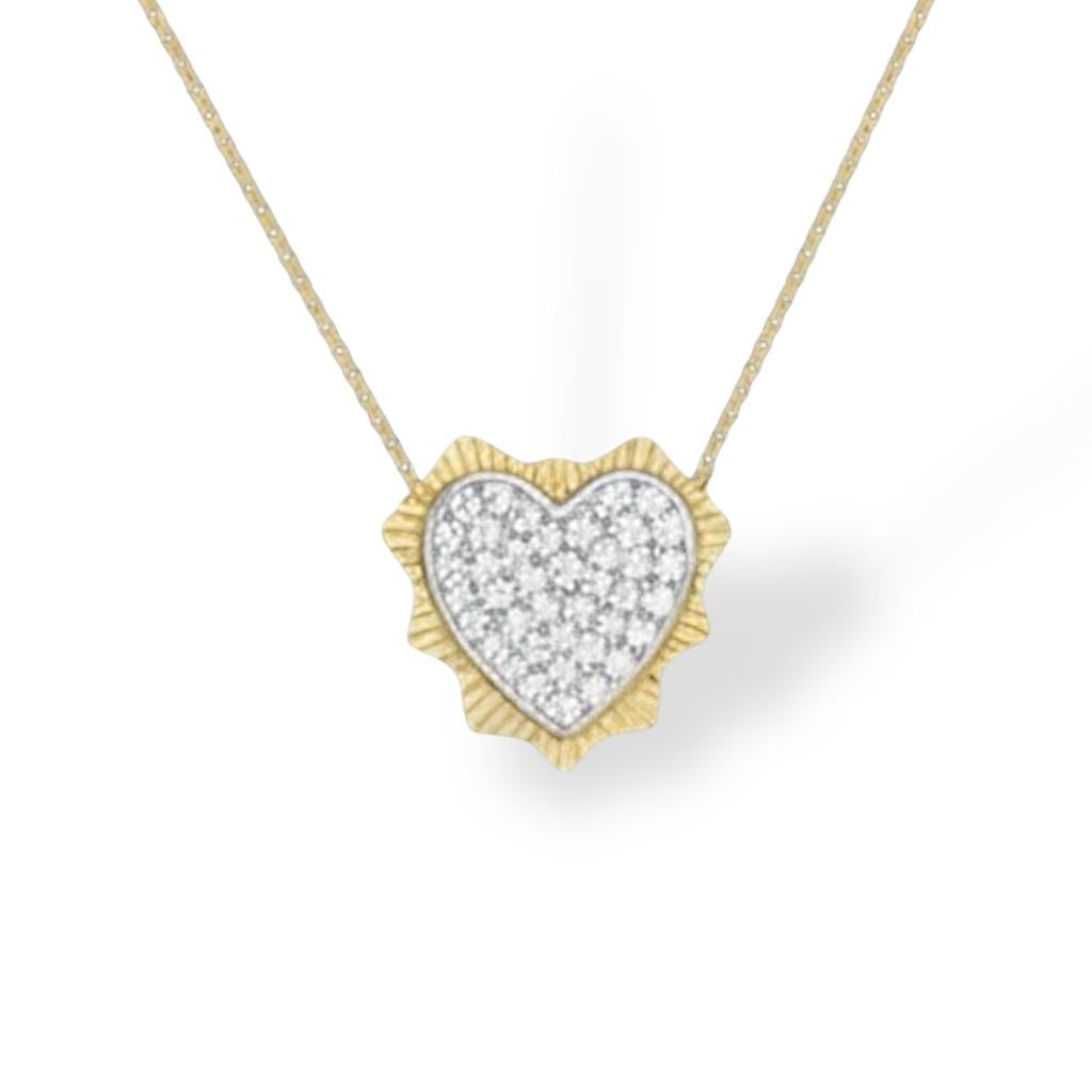 14kt Yellow Gold Diamond-Accented Fluted Edge Heart Pendant