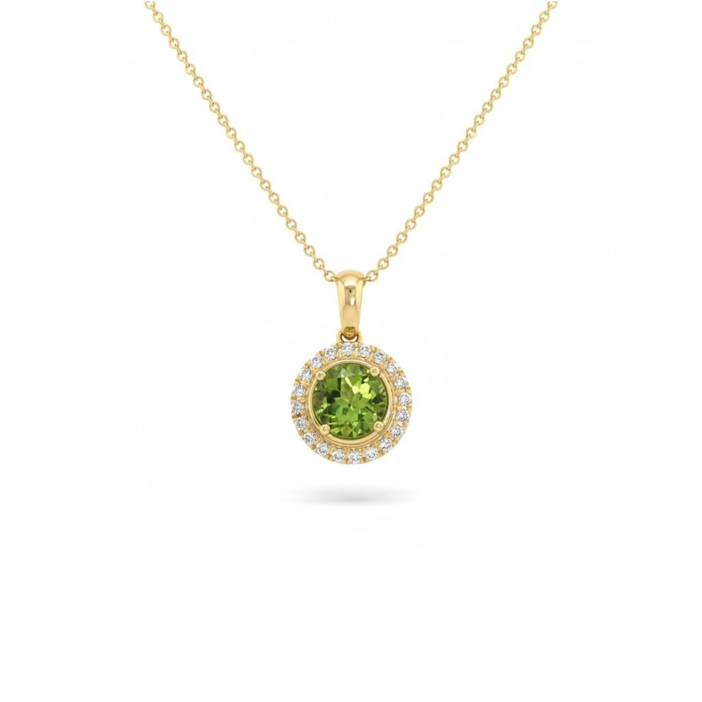 14K Yellow Gold Peridot & Diamond Halo Pendant