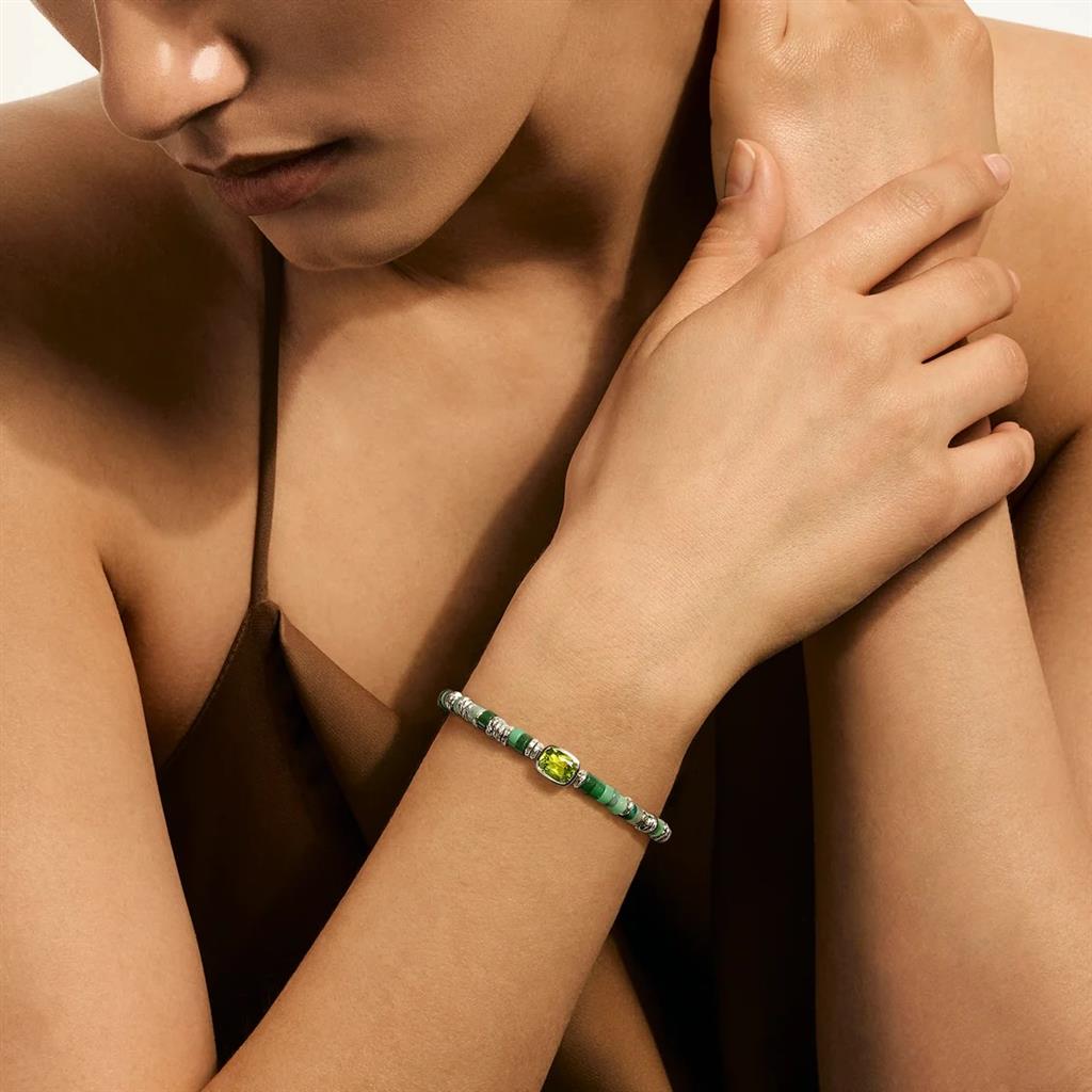 Sterling Silver 4mm Peridot Heishi Beaded Bracelet with Green Quartz, Green Aventurine, Chrysoprase, Malachite & Emerald – Size UM
