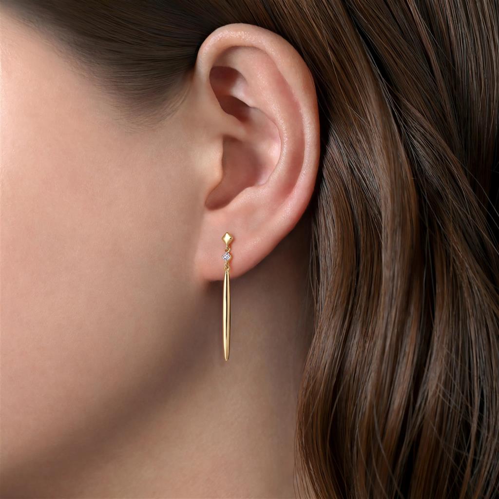 14KT Yellow Gold Diamond Spike Dangle Earrings