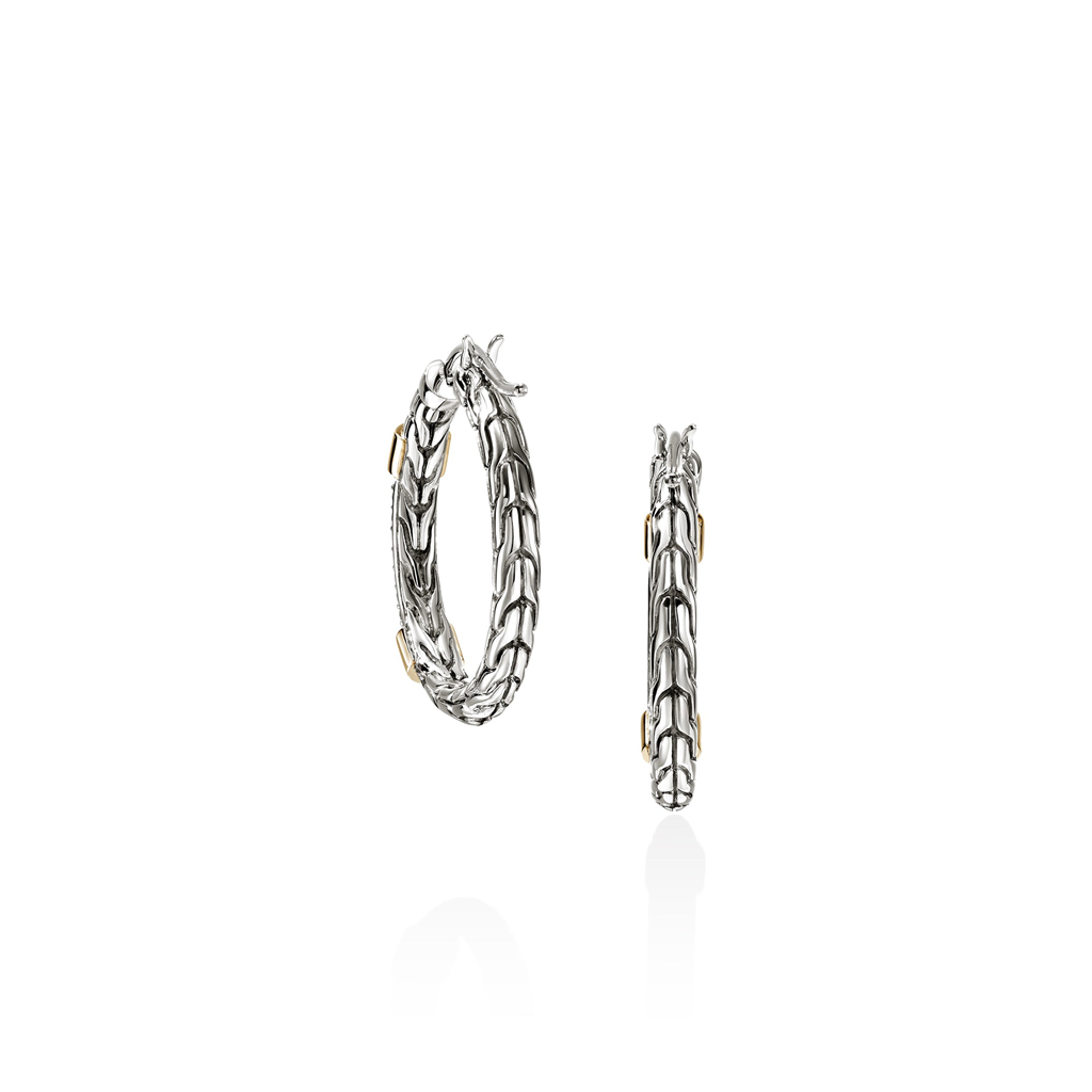 Sterling Silver & 14kt Yellow Gold Diamond Pave Hoop Earrings