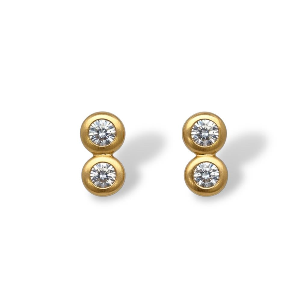 14KT Yellow Gold Double Diamond Bezel Earrings