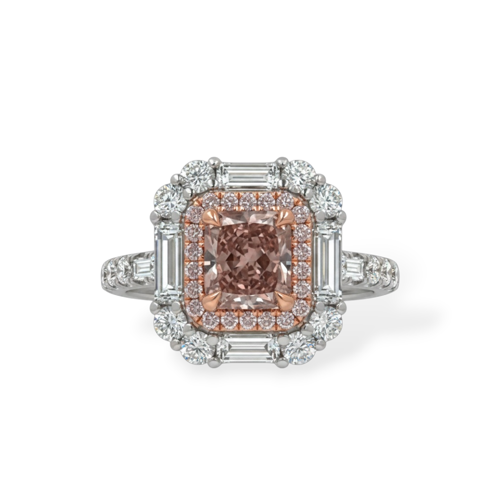 18KT White & Rose Gold Fancy Brown-Pink Diamond Double Halo Ring