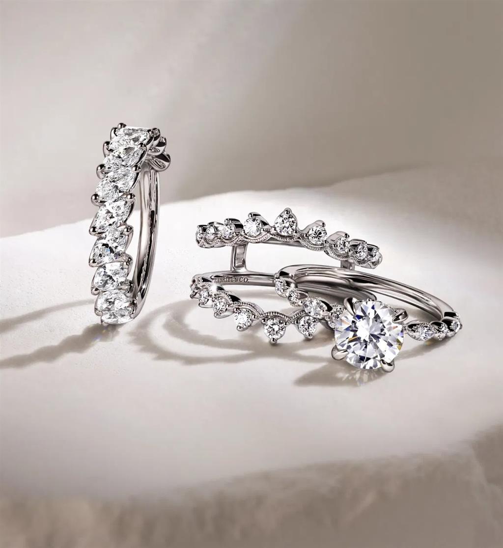 14K White Gold Curved Diamond Ring Enhancer