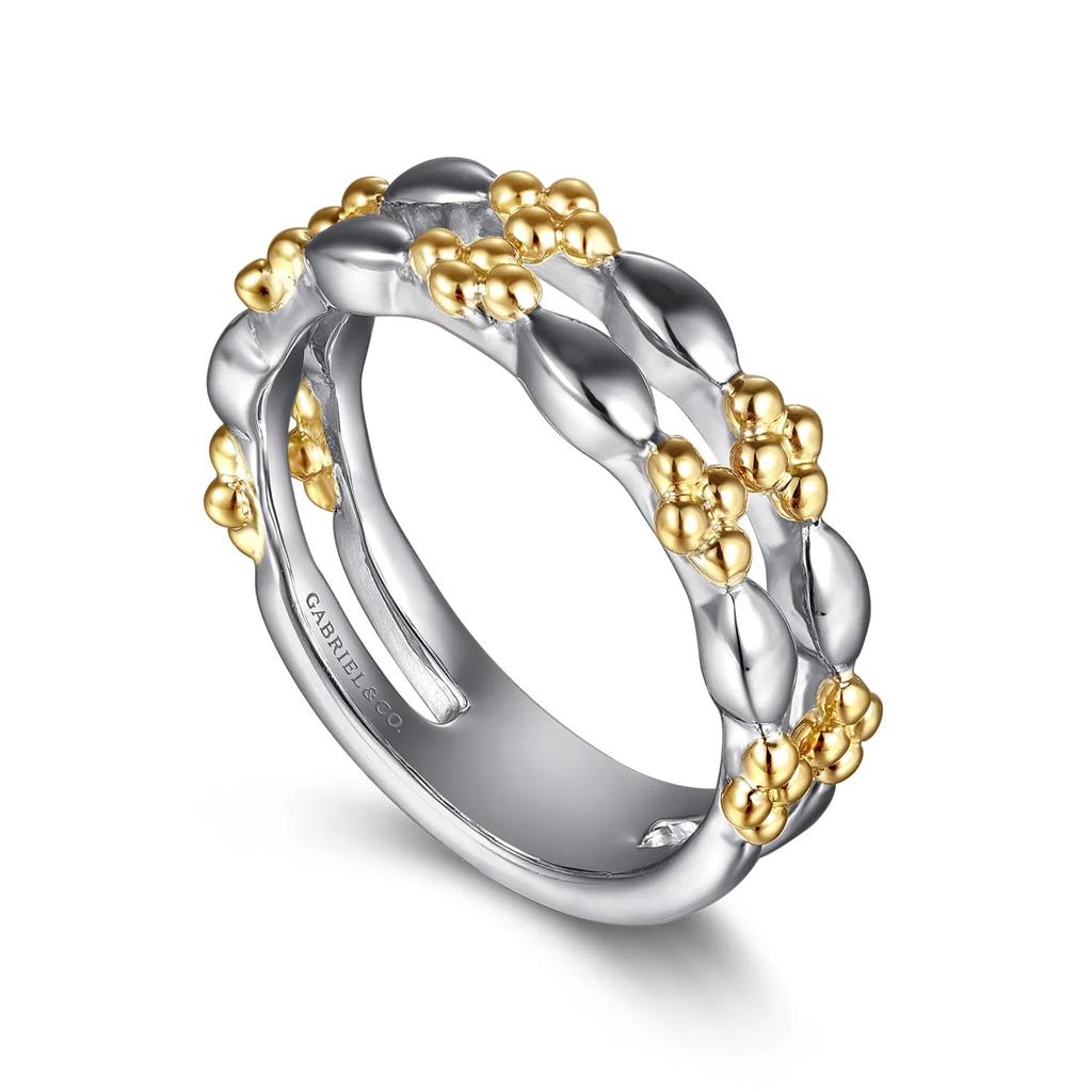 Wide Band Easy-Stack Ring 14K Yellow Gold and 925 Sterling Silver Bujukan