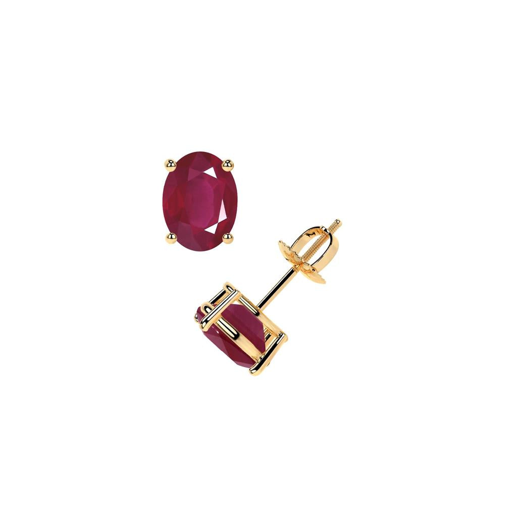 14kt Yellow Gold Oval Ruby 4-Prong Stud Earrings