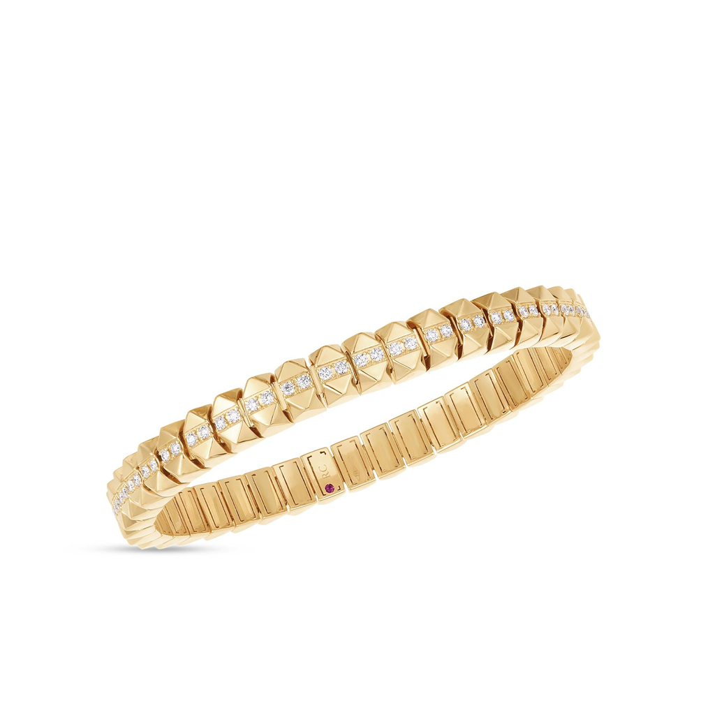 18kt Yellow Gold Obelisco Diamond-Accented Flexible Bangle