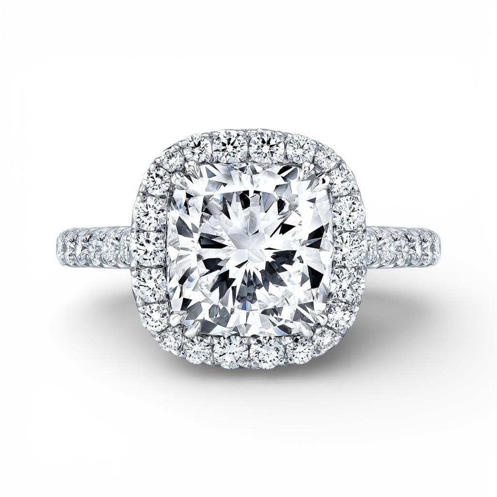 18KT White Gold Cushion Halo Engagement Ring