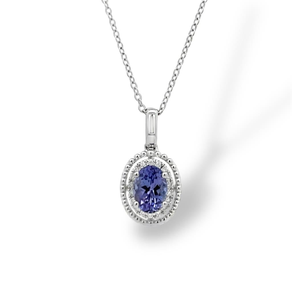 14KT White Gold Tanzanite & Diamond Double Halo Pendant