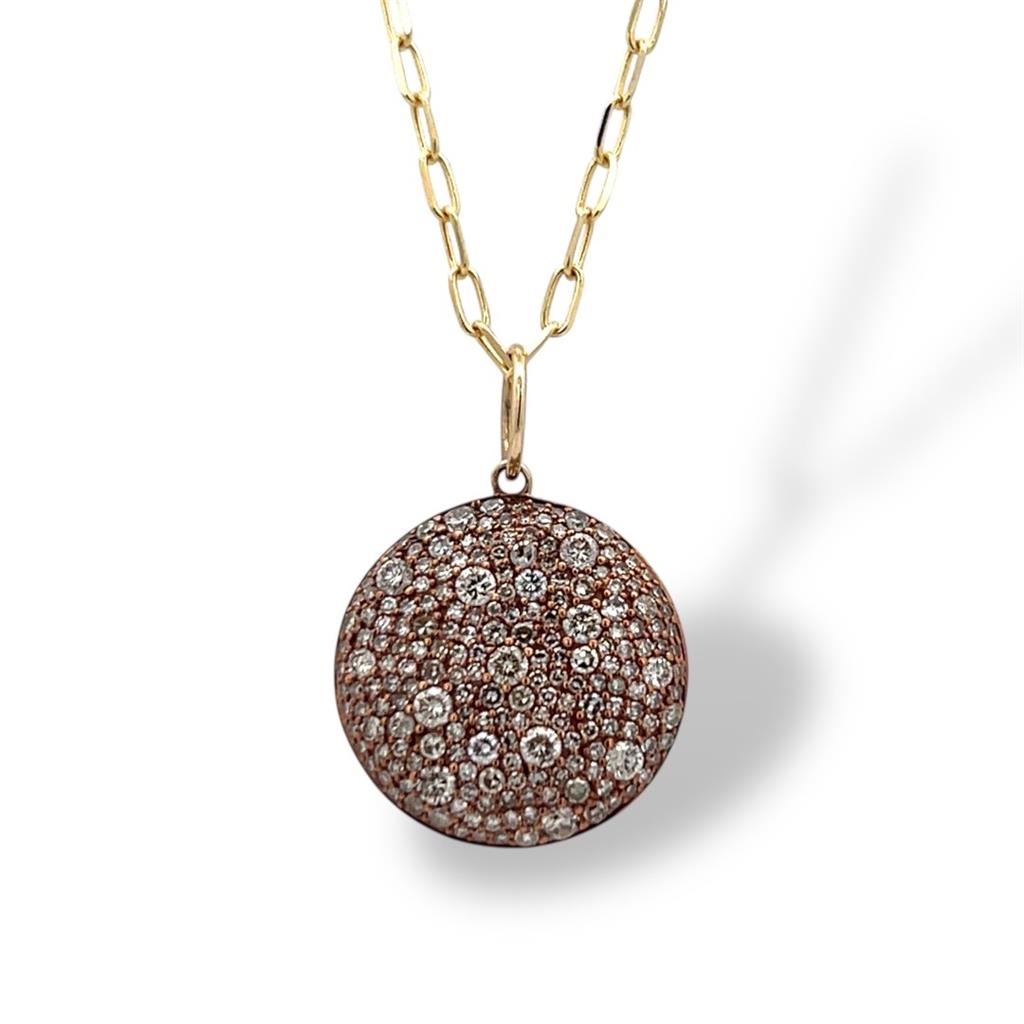 14K Yellow Gold Pave Disc Diamond Pendant