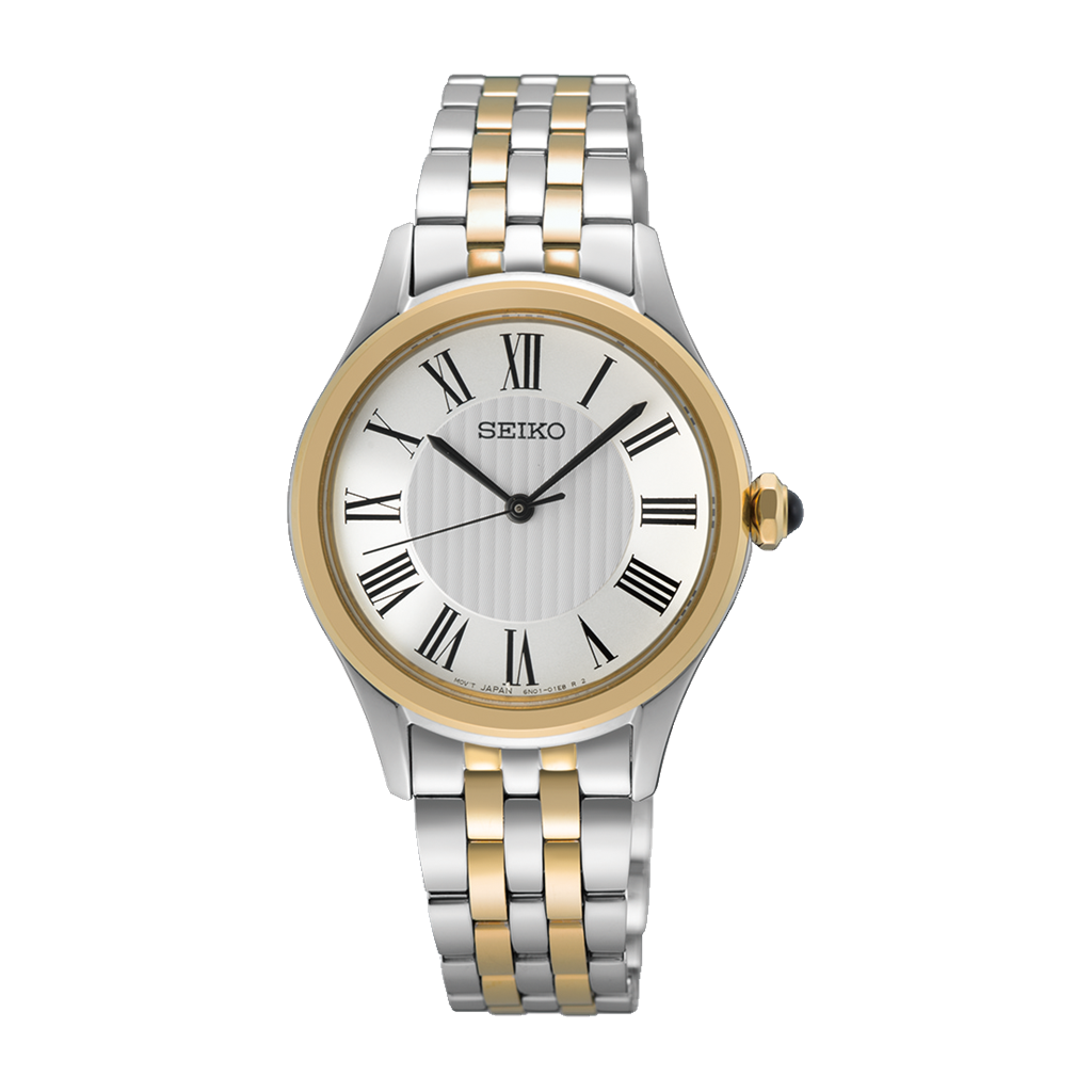 Seiko Essentials Two-Tone Stainless Steel Silver Roman Numeral Dial Watch – Ref. SUR612