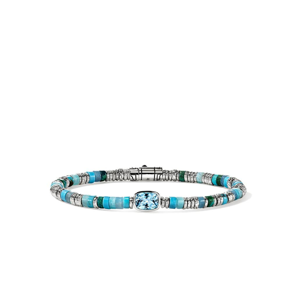 Sterling Silver 4mm Swiss Blue Topaz Heishi Beaded Bracelet – Size UM