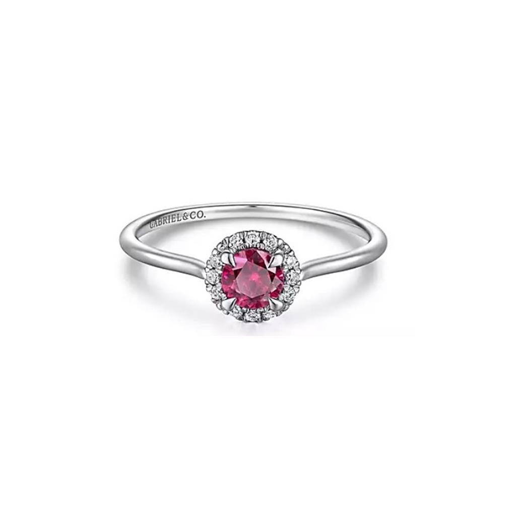 14kt White Gold Ruby & Diamond Halo Fashion Ring