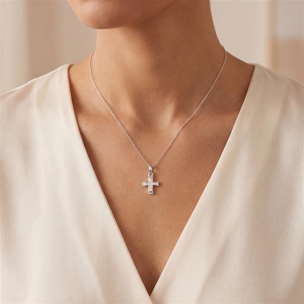 14kt White Gold Cross Pendant with 16" Chain