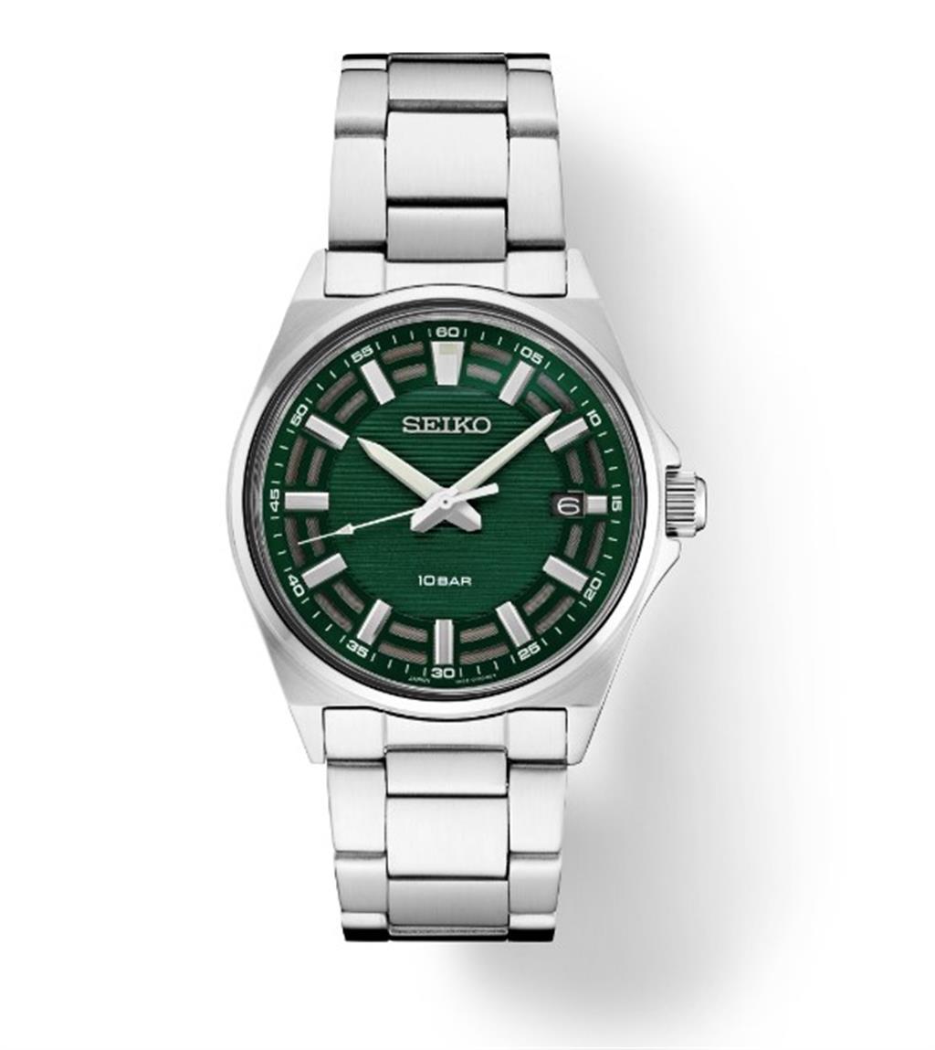 Seiko Stainless Steel Green Index Dial Essentials SUR503