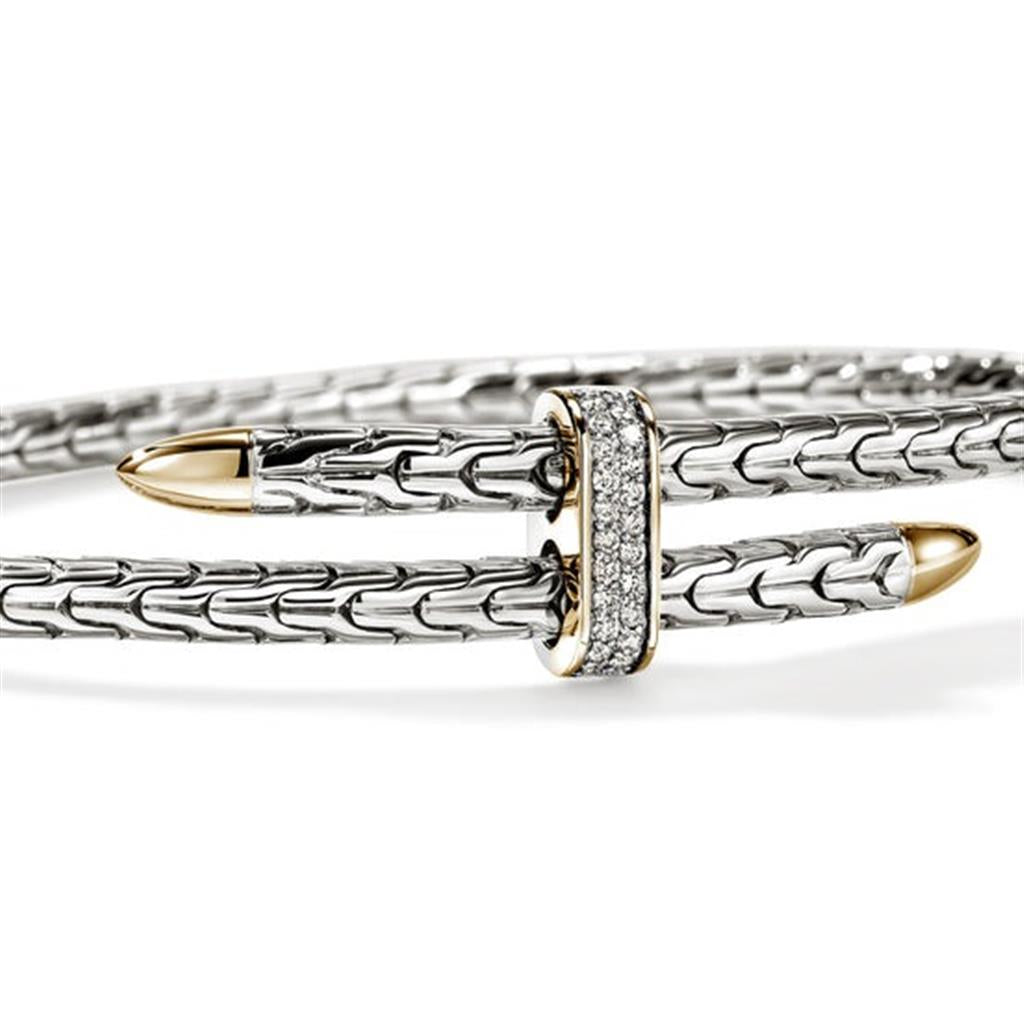 14Kt Yellow Gold & Sterling Silver Spear Bypass Diamond Flex Cuff