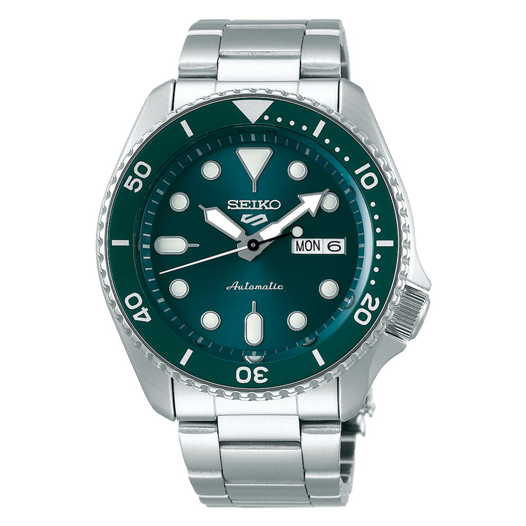 Seiko 5 Sports Stainless Steel Green Sunray Dial Watch ā Ref. SRPD61
