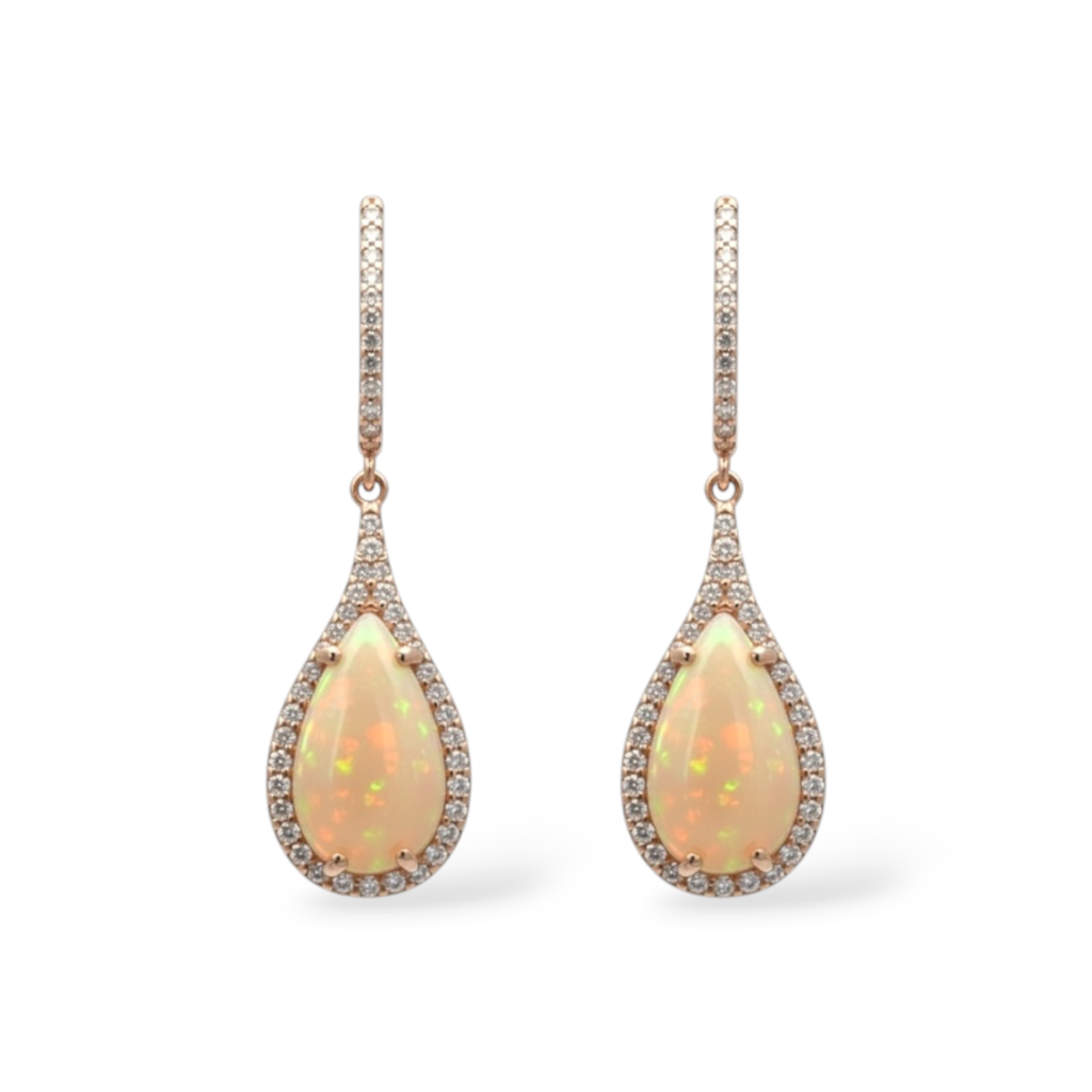 14KT Yellow Gold Diamond & Opal Earrings