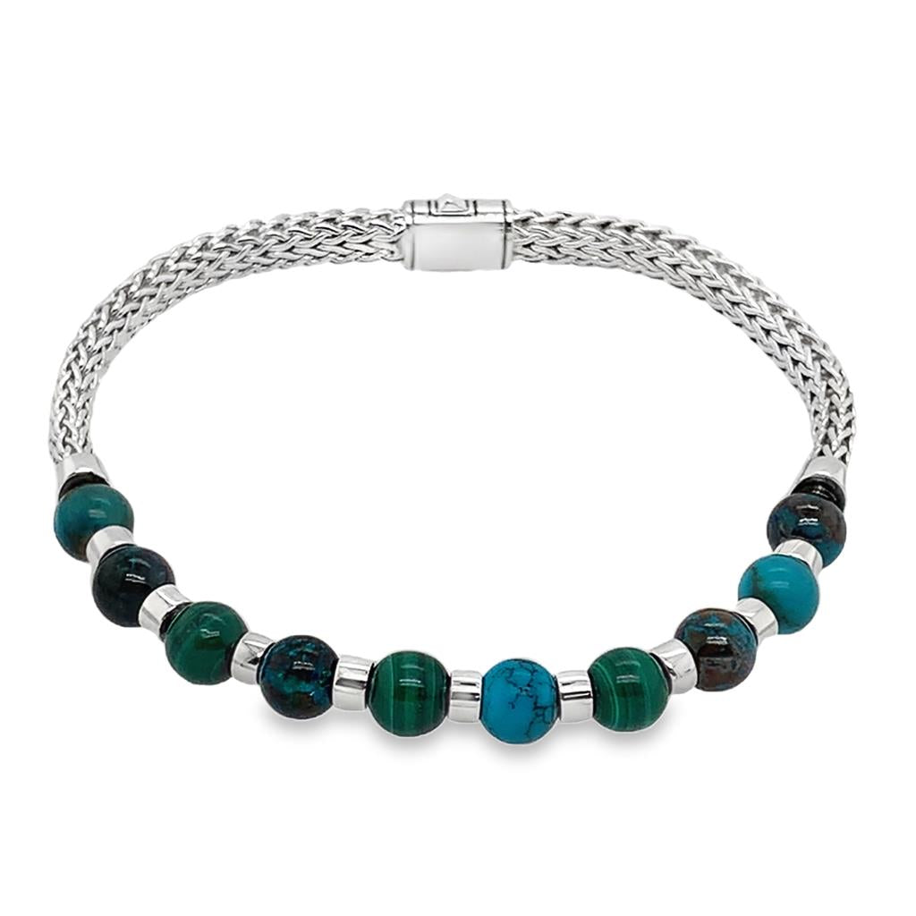 Sterling Silver Turquoise Hardstone Beaded Bracelet