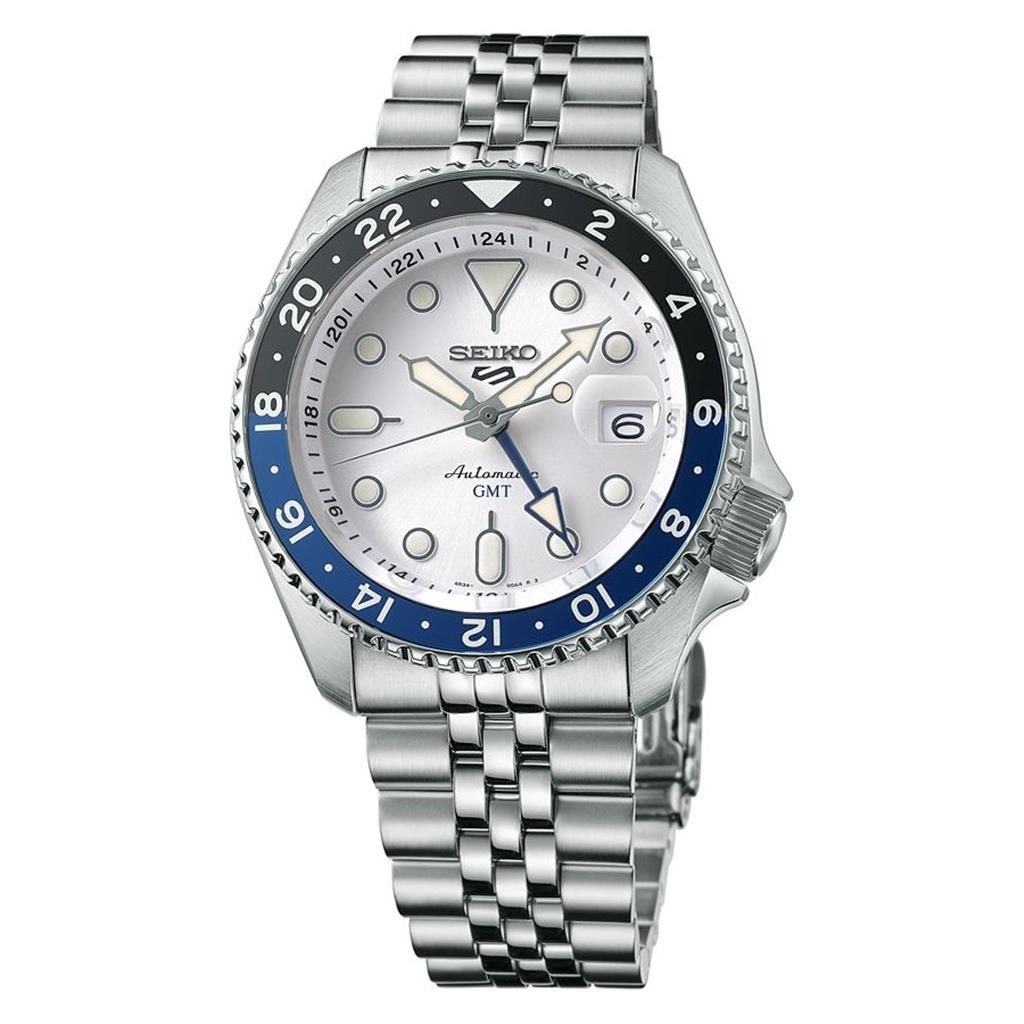 Seiko 5 Sports SKX Series GMT Stainless Steel Black & Blue Bezel Watch ā Model SSK033