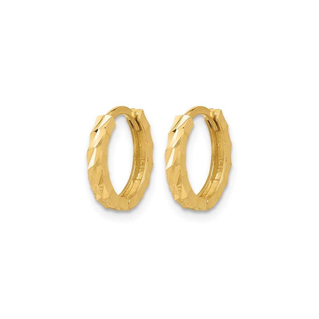 14K Yellow Gold Diamond-Cut 12.5mm Huggie Hoop Earrings