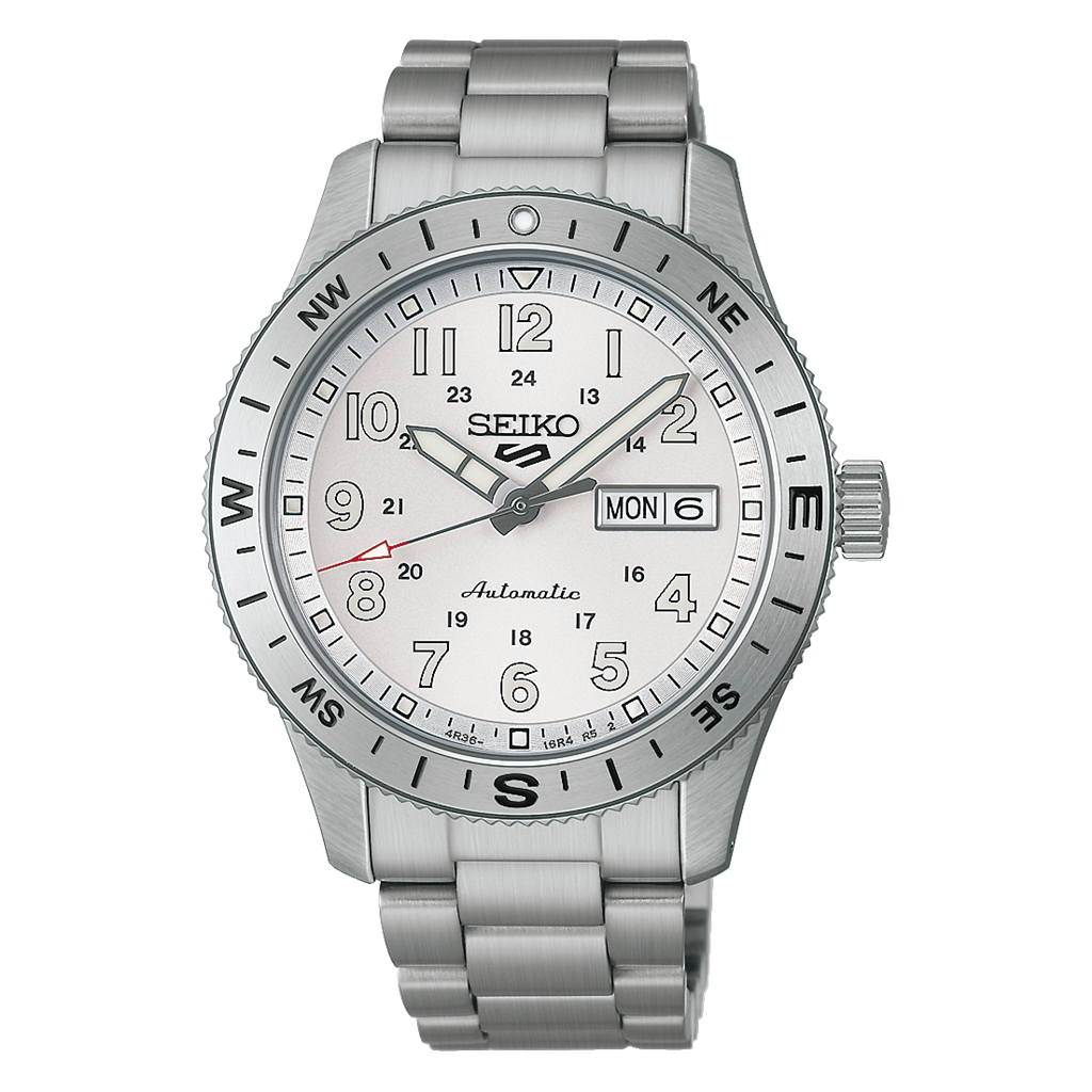 Seiko 5 Sports Field Series HDB007 41mm White Dial Compass Bezel Stainless Steel Watch