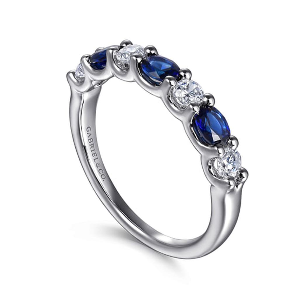 14K White Gold Sapphire & Diamond Alternating Stone Ring