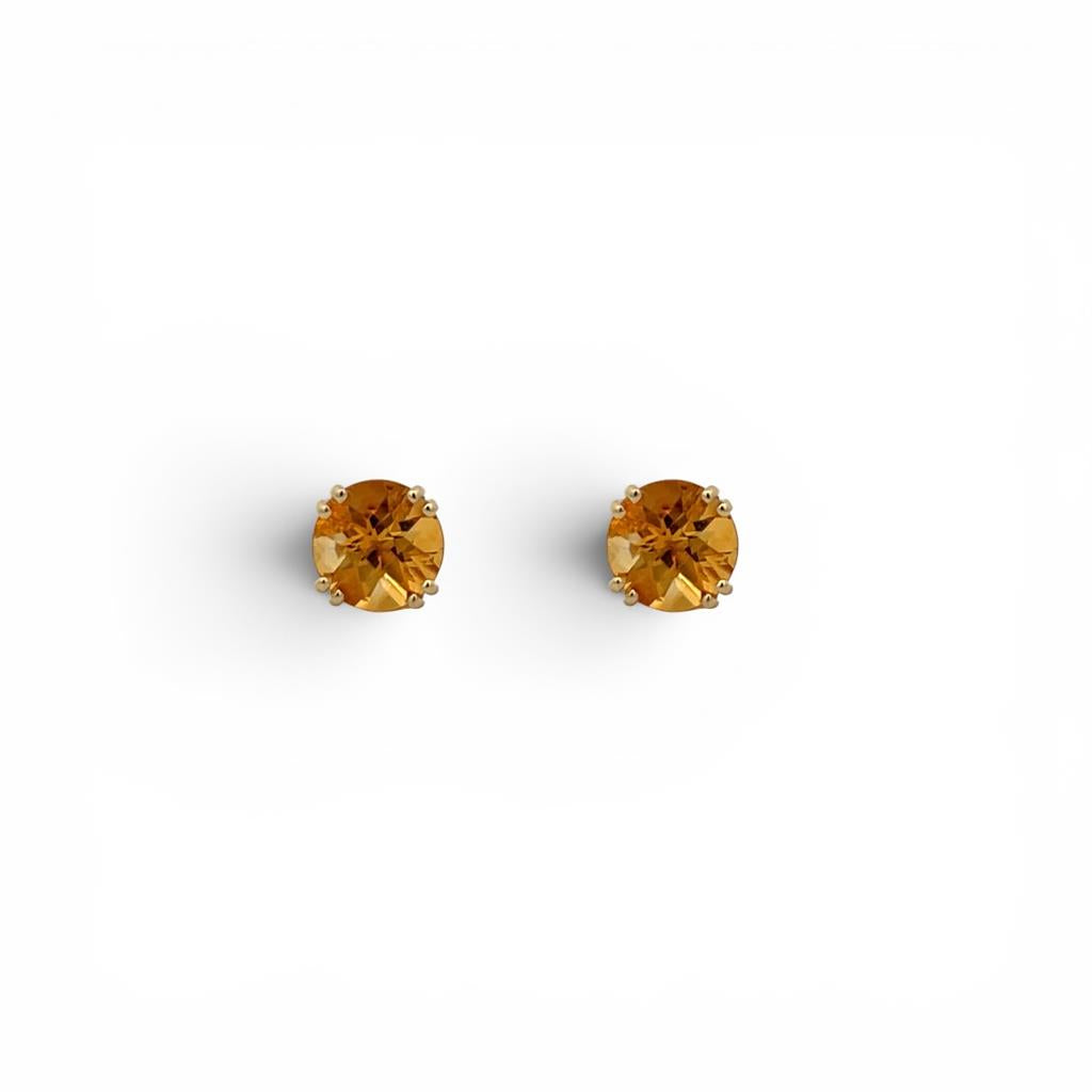 14K Yellow Gold 2.40 CT Checkerboard Cut Citrine Stud Earrings