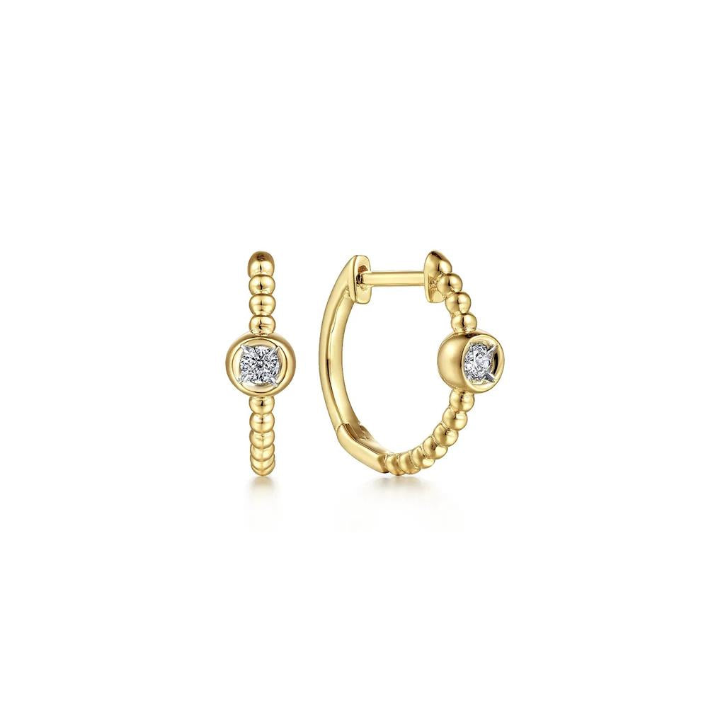 14K Yellow Gold Bujukan Bezel Diamond Huggie Hoop Earring