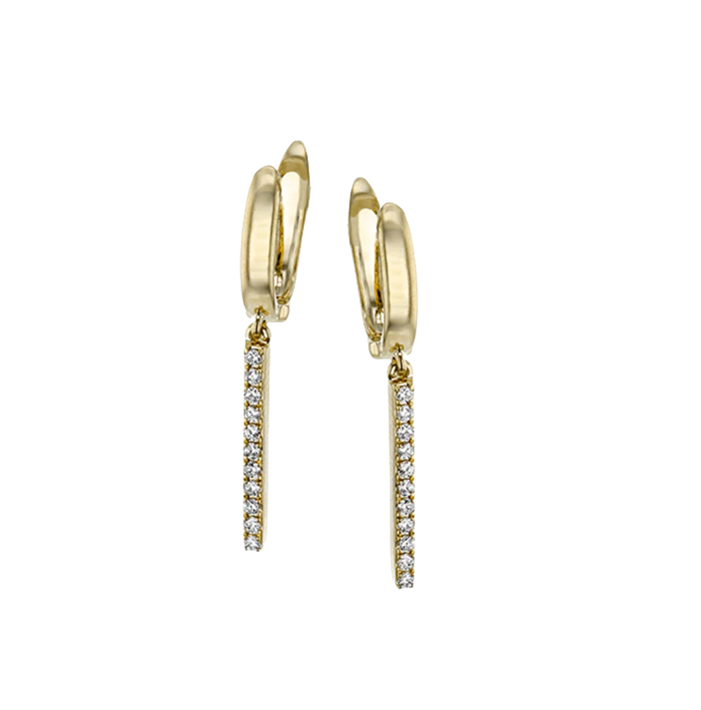 14kt Yellow Gold Huggie Diamond Bar Dangle Earrings