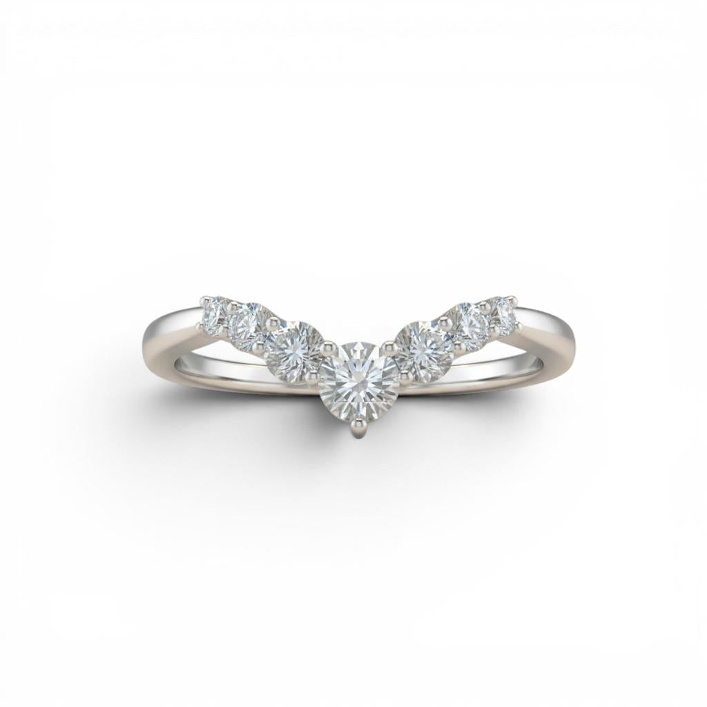 14KT White Gold Curved Diamond Wedding Band