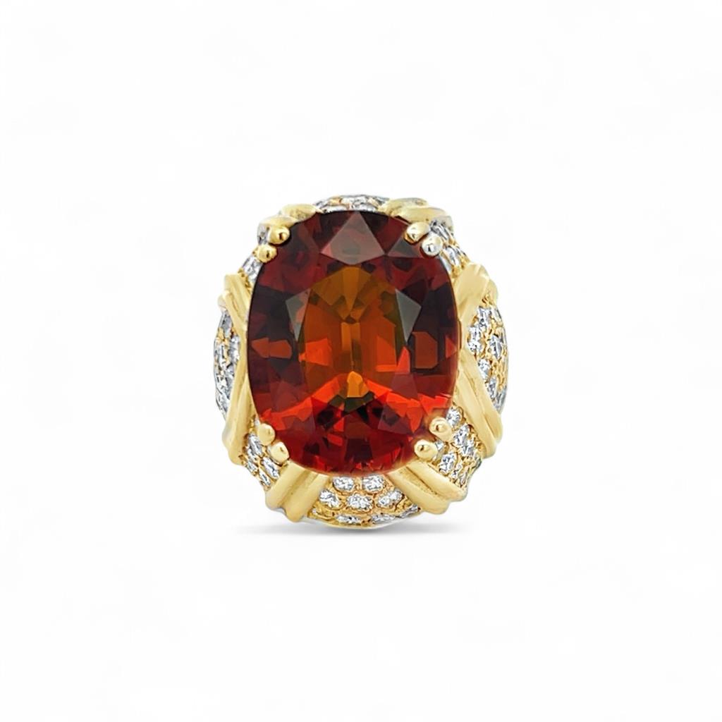 14Kt Yellow Gold Garnet and Diamond Fashion Ring