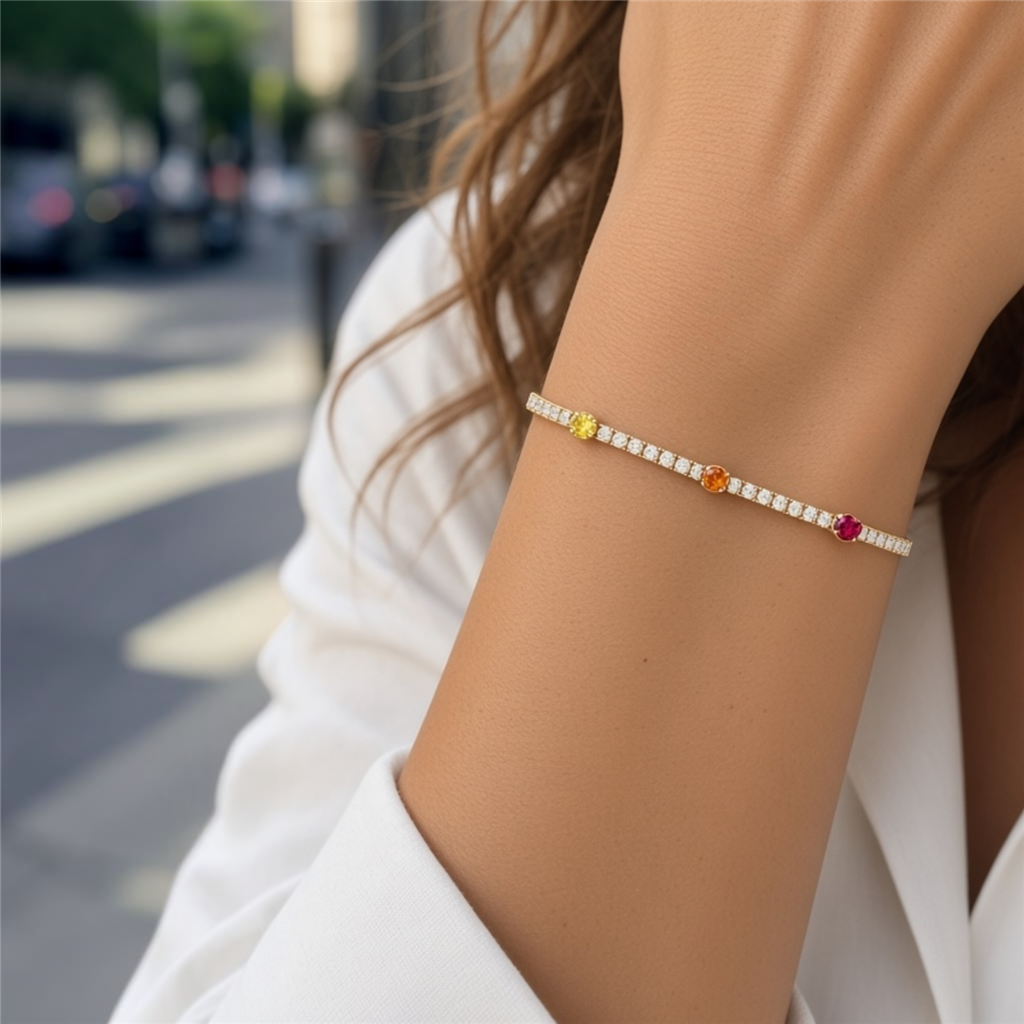14KT Yellow Gold Multicolor Sapphire Tennis Bracelet