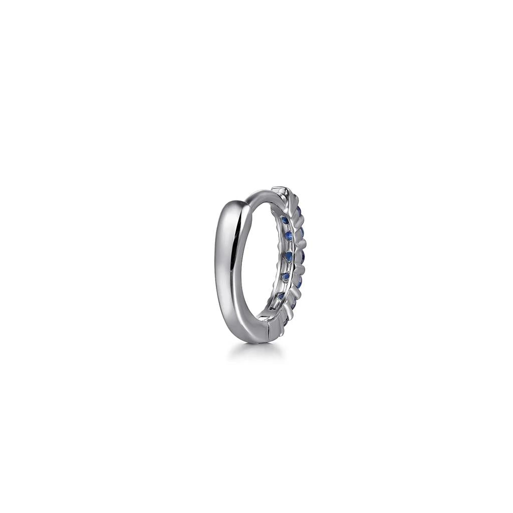 14kt White Gold Blue Sapphire Huggie Hoop Earrings. (0.20ct, 12 Sapphires)