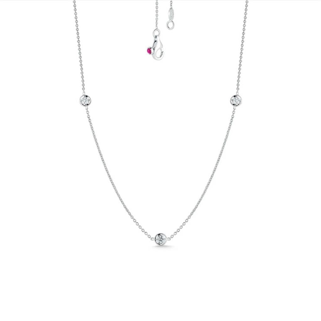 18kt White Gold 3-Station Diamond & Ruby Necklace