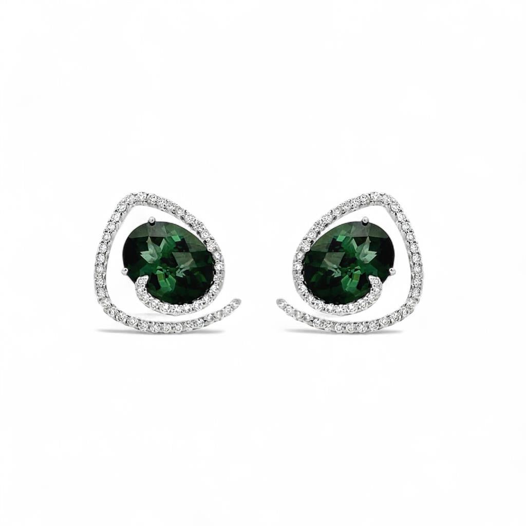14KT White Gold Green Tourmaline and Diamond Earrings