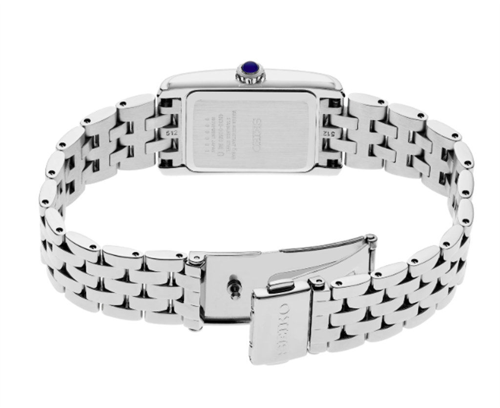 Seiko Essentials Stainless Steel Blue Roman Numeral Dial Watch - back side view