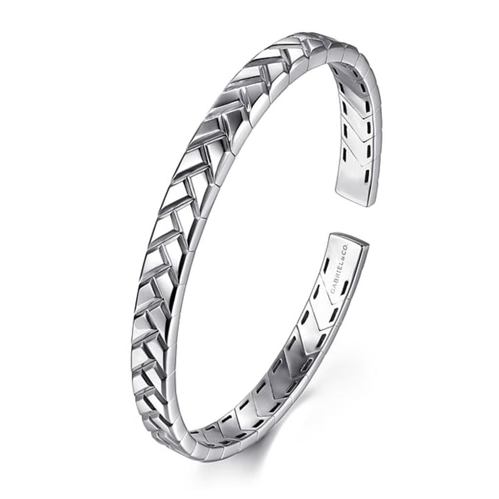 925 Sterling Silver Open Herringbone Cuff Bangle - side view