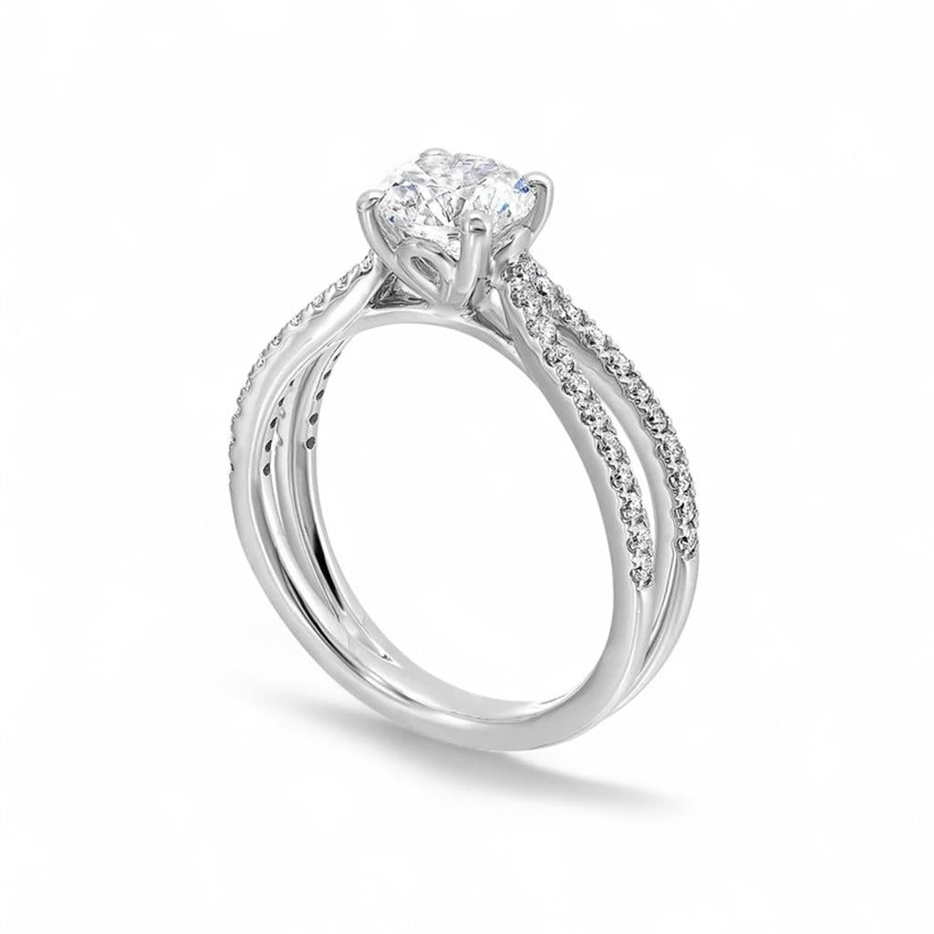 14KT White Gold Round Split Shank Engagement Ring Semi-Mounting